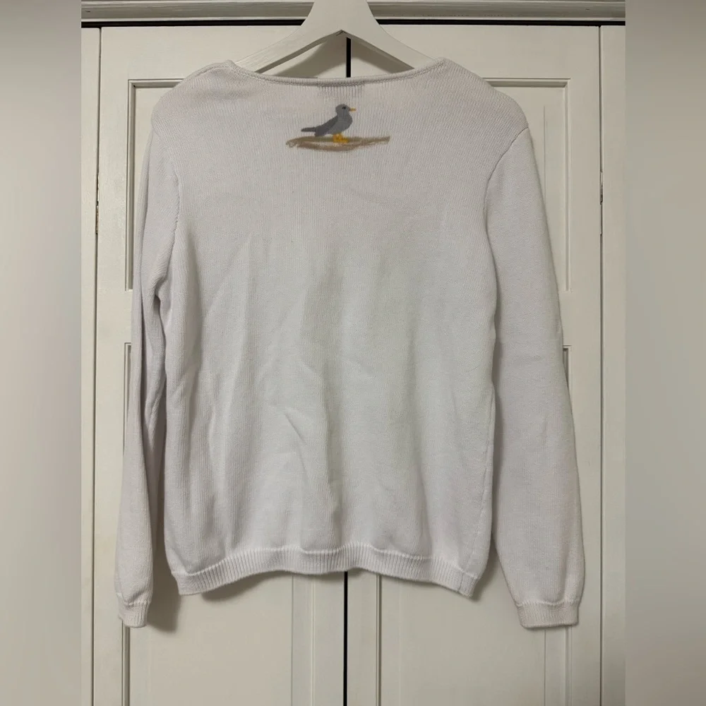 Nautical Themed White Sweater Sailboats and Lighthouse Appleseeds Petite Medium - Picture 2 of 7